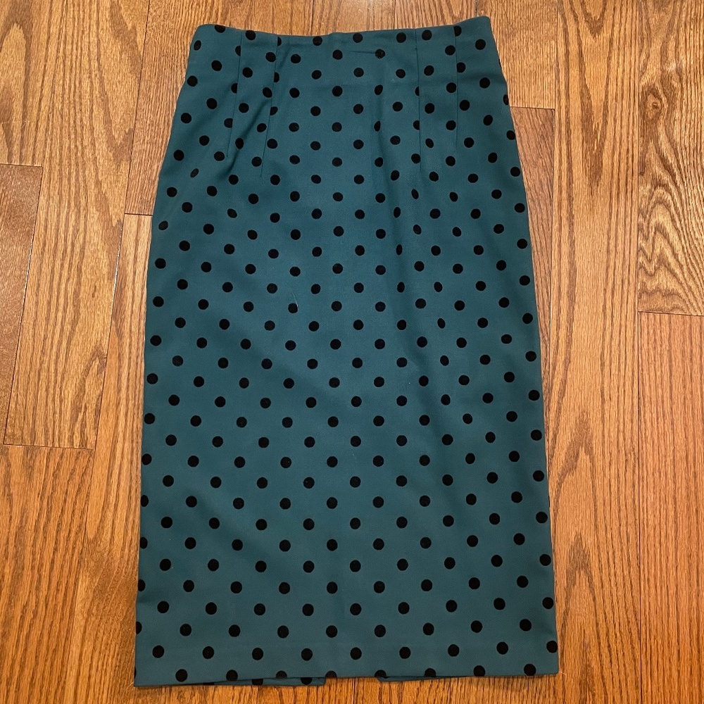 Topshop Dark Green Polka Dot Pencil Skirt
